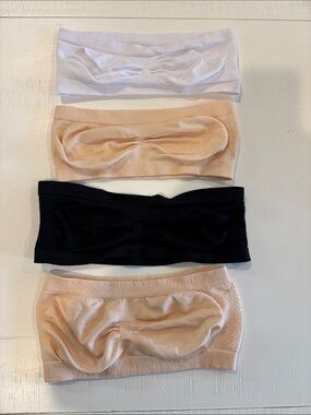 Pack of 4 Seamless Strapless Bandeau Bras - White, Nude, Black